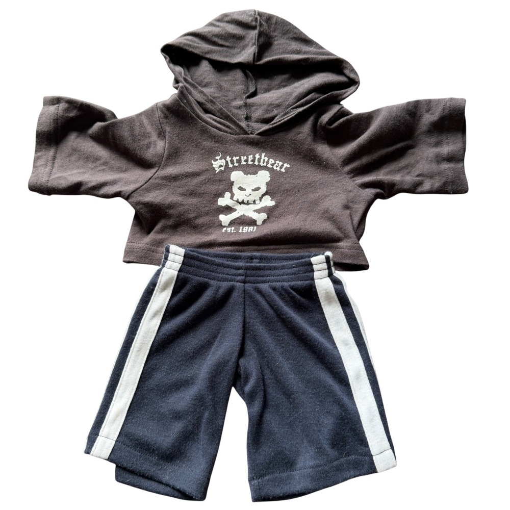 Vermont Teddy Bear Streetbear Hoodie and Shorts Outfit Set Bear Skull Graphic